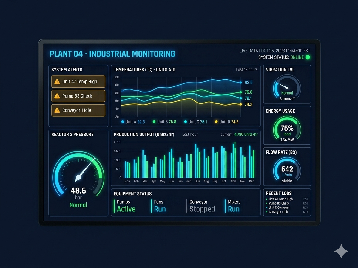 Dashboard de monitoramento industrial em tempo real